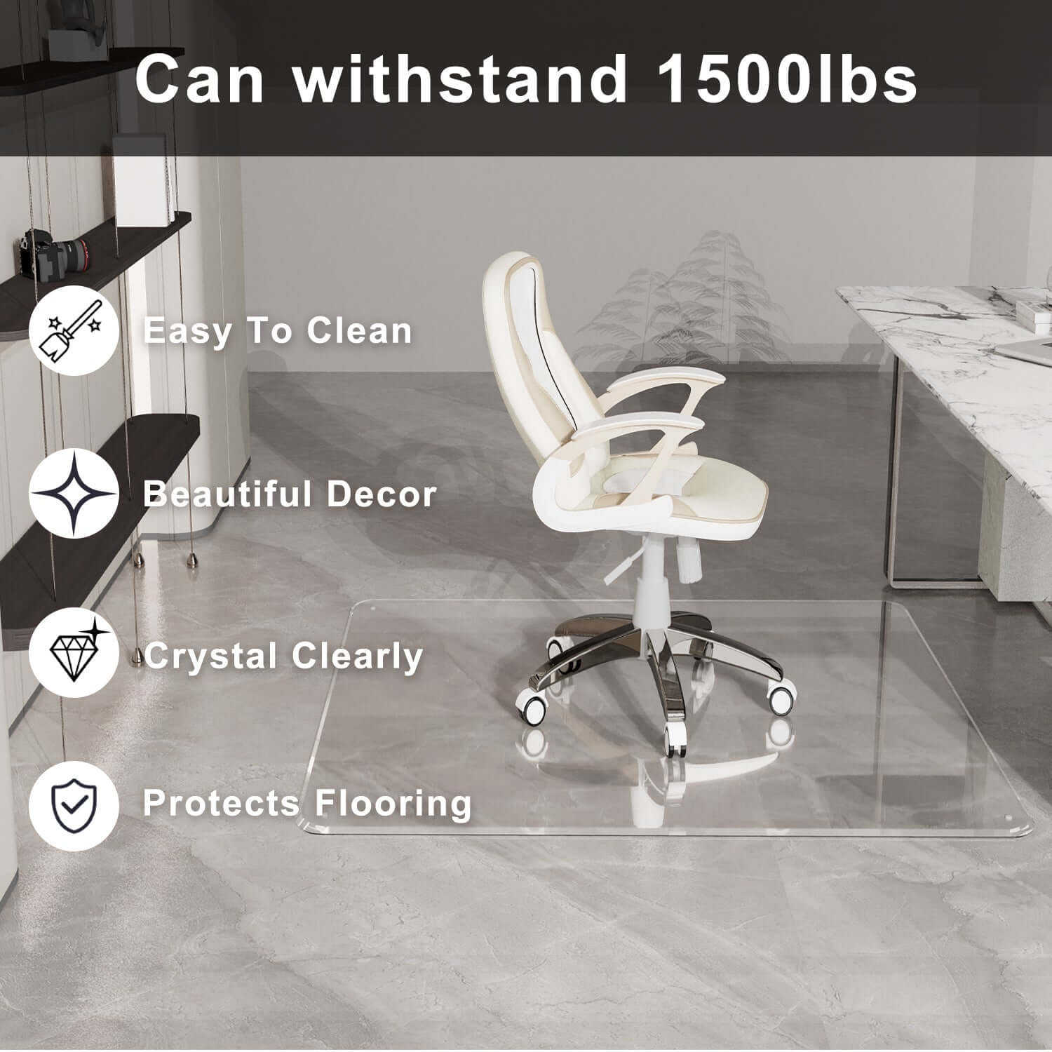 Edge Design Chair Clear Rectangle Office Chair Mat Beveled edge Design Easy Roll ON/OFF ...